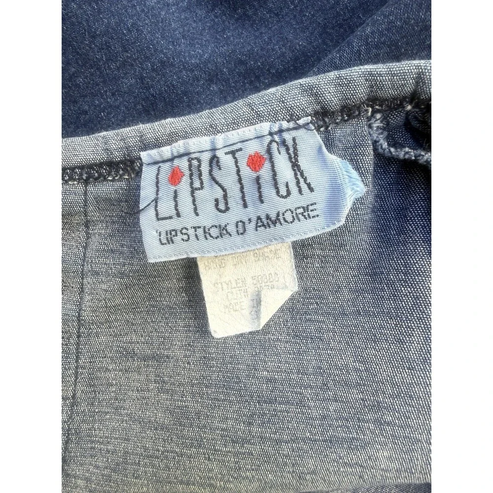 Lipstick O'Amore Vintage Denim Skirt Small Stretch High Low Frayed Y2K Midi Blue